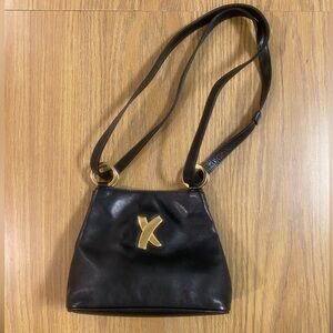 Paloma Picasso Black Leather Shoulder Bag with Gold Accents